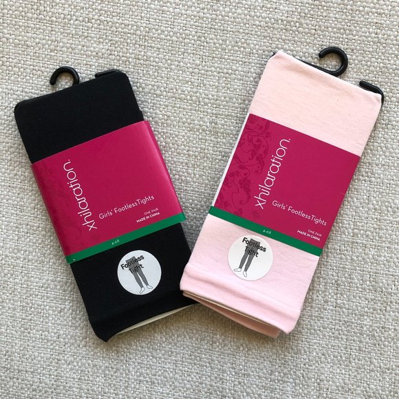 Set of 2 Girls' Footless Tights Black and Pink (NEW) - Picture 2 of 6